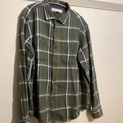 好配色　OLD NAVY オリーブ チェック柄ネルシャツ XLのサムネイル
