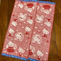 ハローキティ フェイスタオル 2枚セット 赤 リボン レトロ 新品 未使用