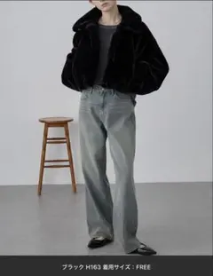 nuinullu アウター レディース ファージャケット 黒ショート丈