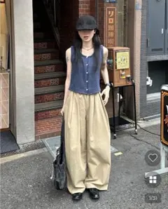 nugu sep19 セプ コットンウエストゴム ワイドロングパンツ