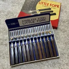 箱入り　昭和レトロ　ステンレス 木目調フルーツピック12本セット フォーク12本