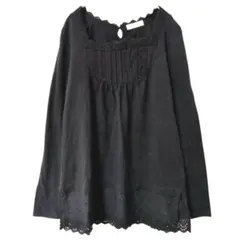 SM2 ブラック 長袖カットソー レース スクエアネック トップス