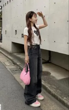 GRL ハイウエストワイドデニムパンツ[cu511] ブラック