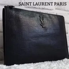 サンローラン パリ クラッチバッグ カサンドラ YSL クロコ型押し ブラック