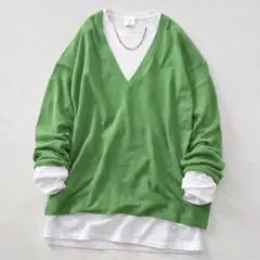 25SS スピックアンドスパン シルキーヤーンVネックプルオーバー グリーン