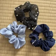シュシュ ヘアアクセサリー まとめ売り 黒 水色 紺