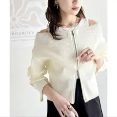 ￼ 【mily bilet】オフショル２WAYダブルジップニットカーディガン