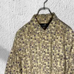 90s 総柄 ビッグシャツ 幾何学模様 2XL相当 ベージュ ゆるだぼ 半袖のサムネイル