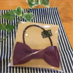 41☆星のチャーム付☆ふわふわ フェルトリボンのヘアゴム 紫