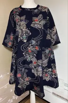 297 ハンドメイド　浴衣　リメイク　柿渋染め　チュニック　Lサイズ