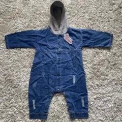 デニムブルー フード付きロンパース 90cm
