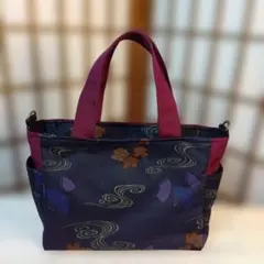 ハンドメイド和柄バック　紫帯仕様 ファスナー開閉　底板付き　No.6