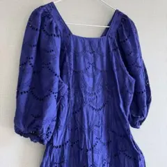 ヌキテパ　ロングワンピース スカラップ刺繍 パープル