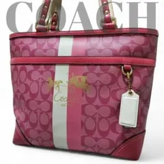【美品】COACH コーチ トートバッグ ヘリテージ 馬車ロゴ PVC 肩がけ