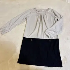 GLACIER ベージュ黒レース長袖ワンピースM