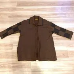 LANCEL ランセル チェック柄 五分袖ニット カーディガン ブラウンのサムネイル