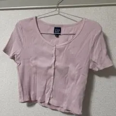 GAP リブ 半袖カーディガン ピンク Sサイズのサムネイル