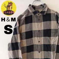 USA古着 H＆M　ネルシャツS　ブラックベージュ　チェック