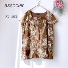 アソシエ 半袖 プリーツ チュニック （LL）花柄フレンチスリーブ 大きいサイズ