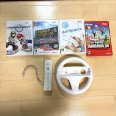 Wiiゲームソフト4本＋リモコン・ハンドルセット