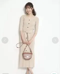 Rirandture 6分袖フロント釦リブニットアップ