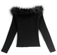 GRL ファーオフショルダーニットトップス[an1271] ブラック S