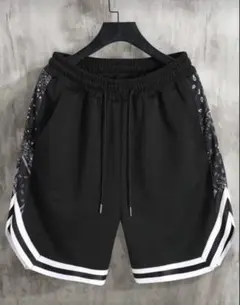 フィットネス メンズ ハーフパンツブラック ペイズリー サイズS
