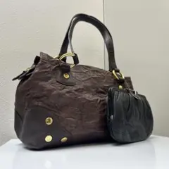 美品　レザーハンドバッグ　本革　ブラウン　ゴールド金具