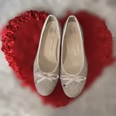 グリッターゴールド フラットシューズ リボン付き
