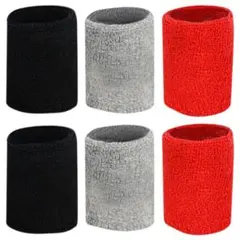 リストバンド ブラック/グレー/レッド 各2個セット 無地 汗止め