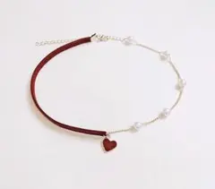 ハートモチーフ パール チョカー ゴールド 2連 ネックレス