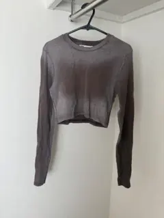 ZARA 長袖 クロップド丈 リブカットソー ブラウン S