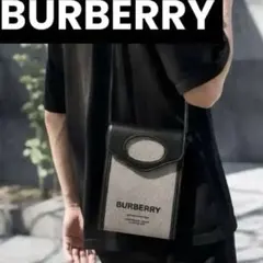 【美品】【あんしん鑑定タグ付】BURBERRY スマホショルダー　現行ロゴ 美品✨バーバリー スマホショルダー バッグ レザー ユニセックス ロゴ