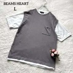 BEMS HEART◇レイヤード Tシャツ 半袖 グレー ホワイト ポケット L
