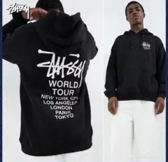 Stussy ブラック パーカー ワールドツアー