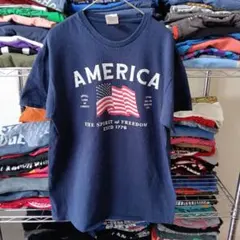 90sメキシコ製ヴィンテージ Мデルタ米国旗紺tシャツUSA直輸入メンズ古着