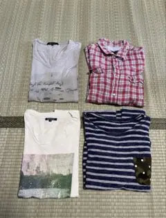 アバハウス　Tシャツまとめ売り 4点セットVネック ボーダー チェック　サイズ3