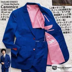 テーラーストリート×イタリア製カノニコ○極美品○チェック柄ウール