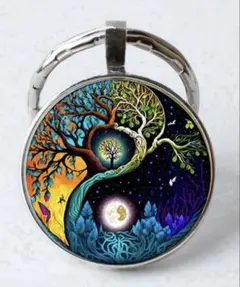 【太極拳チャーム キーホルダー】 美しい景色 生命の樹 2Dフラット