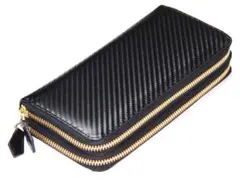 ■新品　送料込み■牛革カーボン　ダブルファスナー式　男女兼用　ラウンドウォレット