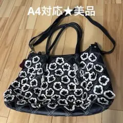 美品★エスタシオン　本革　小花モチーフ２ＷＡＹ　ショルダーバッグ　トートバッグ