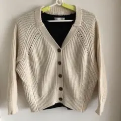 ★美品★grove Vネックコットンカーディガン　アイボリー（M）