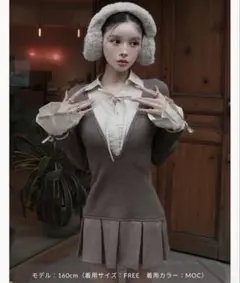 Darich シャツドッキングプリーツミニワンピース モカ FREE