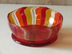 昭和レトロ　カラフル　ストライプガラスボウル