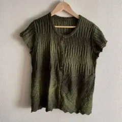 オリーブグリーン リブ編みベスト Mサイズ