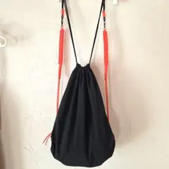 ハンドメイド　ナップサック　リュック　パラコード　ブラック　オレンジ