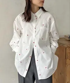 cpcm ハート刺繍 オーバーサイズシャツ ホワイト