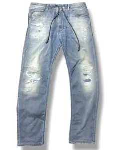DIESEL ディーゼル NARROT ジョグジーンズ ダメージ加工 W32 Lのサムネイル
