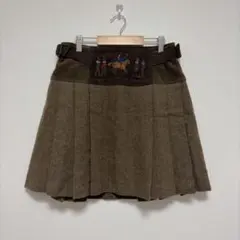 【カステルバジャック】 ウール プリーツスカート L ブラウン 刺繍 ゴルフ古着のサムネイル