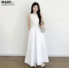 【新品未開封】ホワイト ノースリーブ ドッキング撥水ロングワンピース M